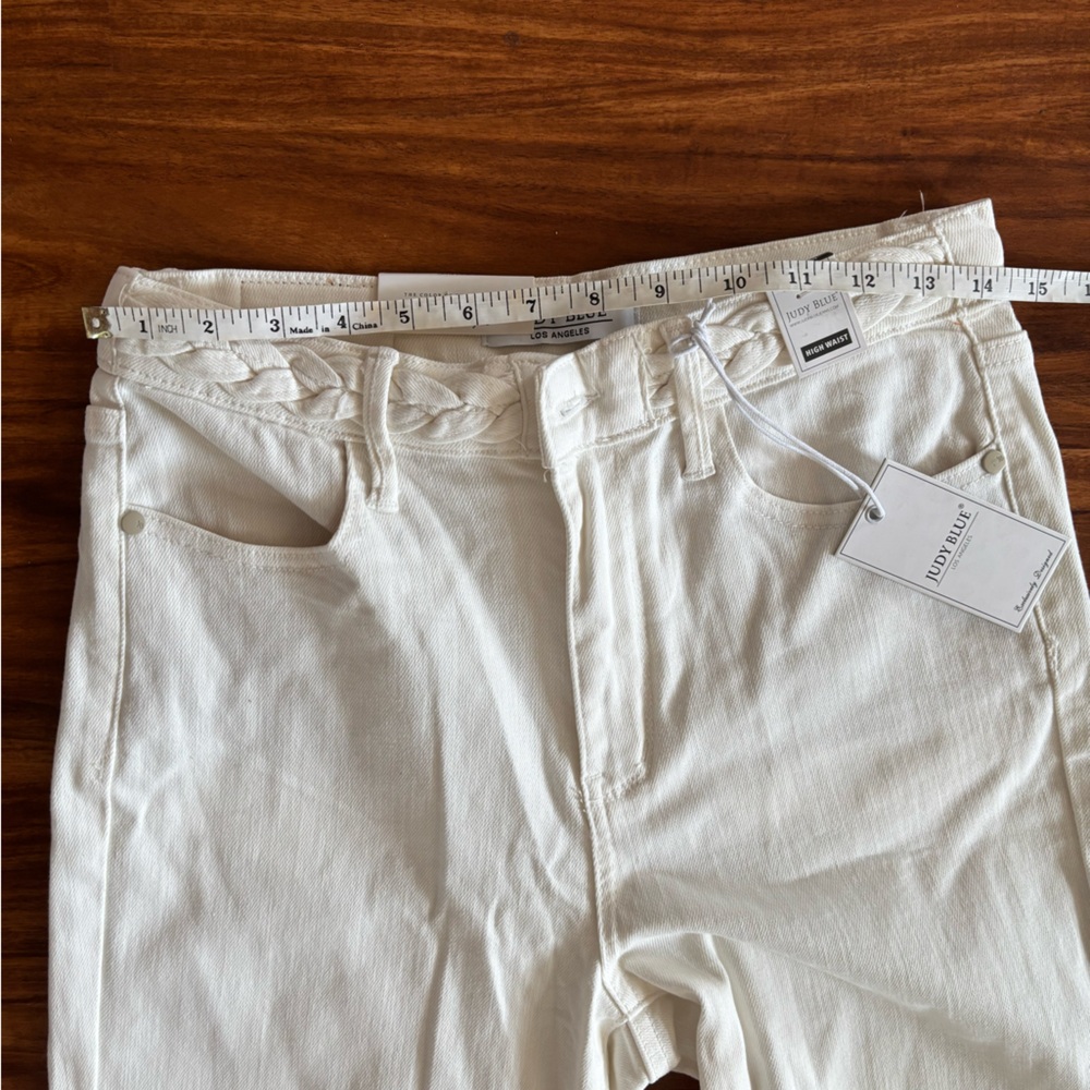 NEW JUDY BLUE braided high waist band wide leg jean in white 28 - Picture 9 of 9